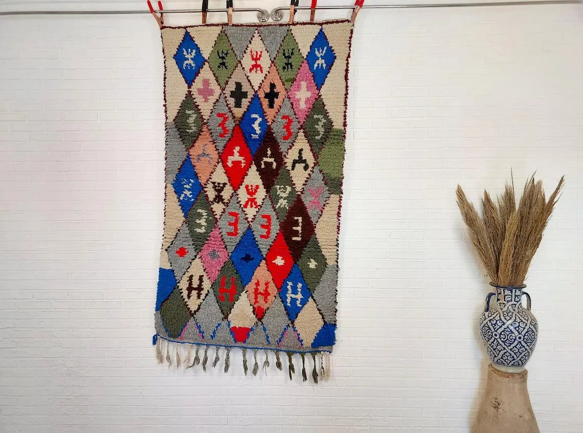 Small Moroccan Boucherouite Rug - Handmade Eco-Friendly - Bright, Bold Patterns 105 x 180cm MoroccanBazzArts