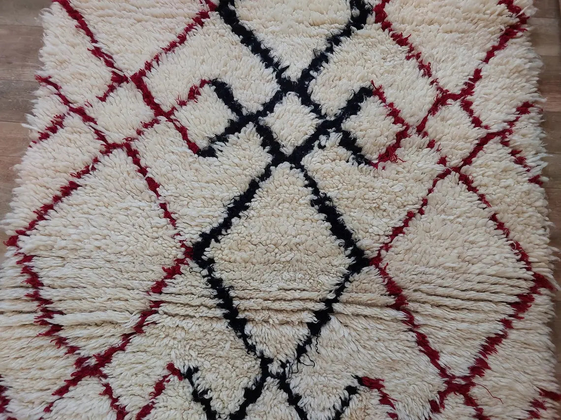 Shaggy Wool Rug - Vintage Small Rug - Handknotted Rug- Berber Carpet - White Moroccan Rug. MoroccanBazzArts