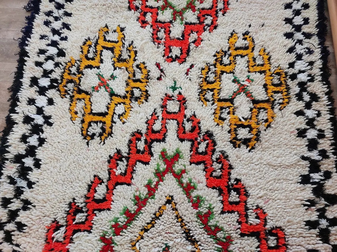 Authentic Handmade Moroccan Rug - Vintage Small Beni Ourain Rug - Handknotted Rug Berber Rug Handcrafted Carpet 3.6x7.7ft MoroccanBazzArts