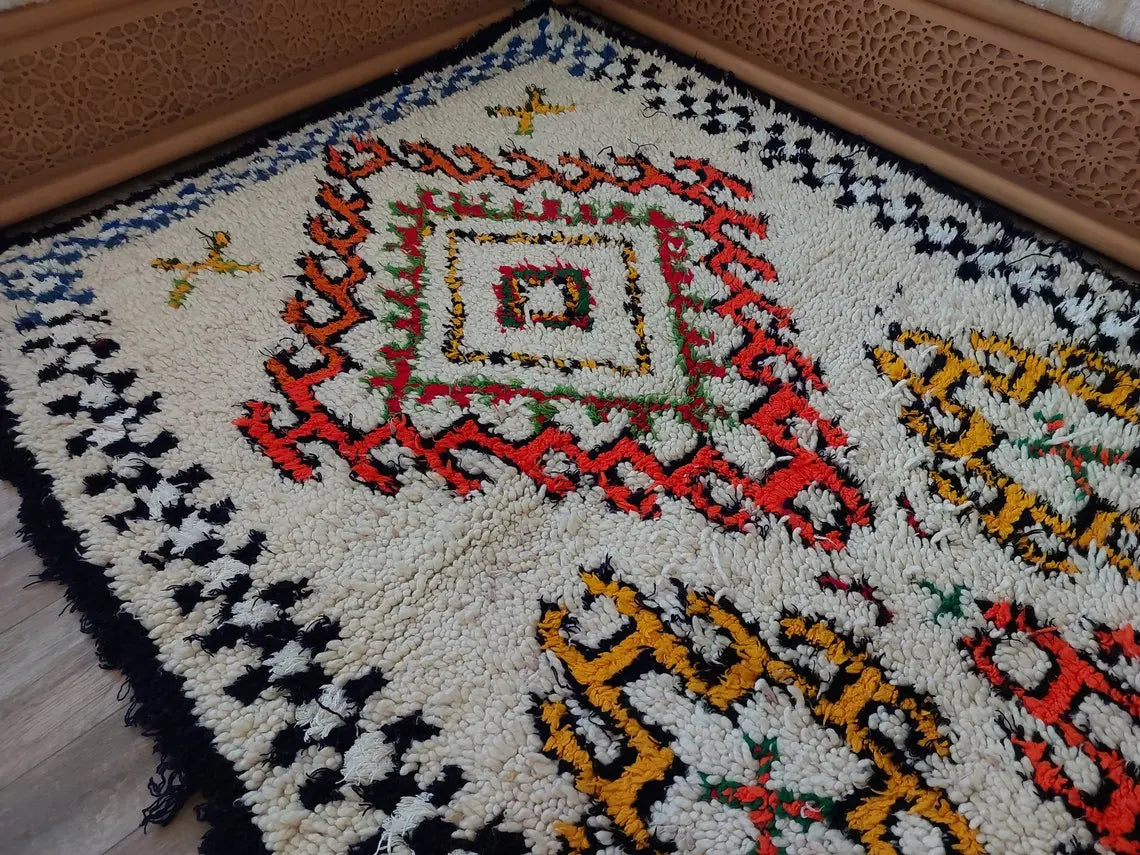 Authentic Handmade Moroccan Rug - Vintage Small Beni Ourain Rug - Handknotted Rug Berber Rug Handcrafted Carpet 3.6x7.7ft MoroccanBazzArts
