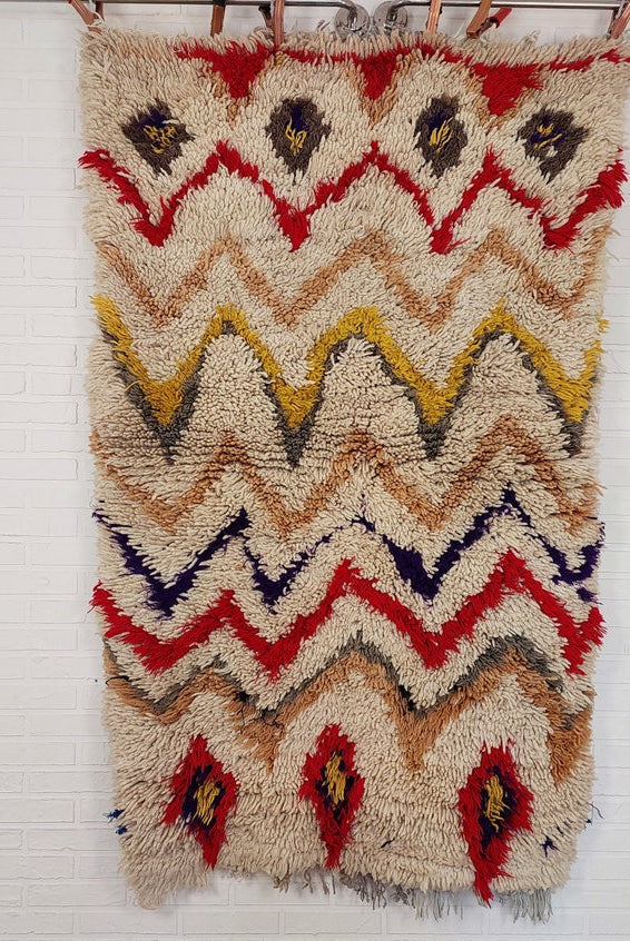 Vintage Moroccan Shaggy Rug: Artisan-Crafted Colorful Carpet, Authentic Berber Azilal Small Runner MoroccanBazzArts