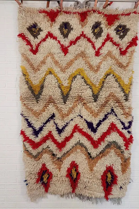 Vintage Moroccan Shaggy Rug: Artisan-Crafted Colorful Carpet, Authentic Berber Azilal Small Runner MoroccanBazzArts