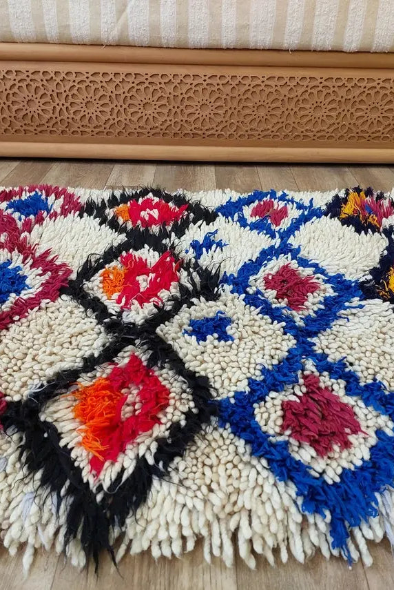 Colorful Floor Art Vintage Rug 2.6x5.8ft: Moroccan Berber Geometric Recycled Runner, Handcrafted Tribal Entryway Decor MoroccanBazzArts