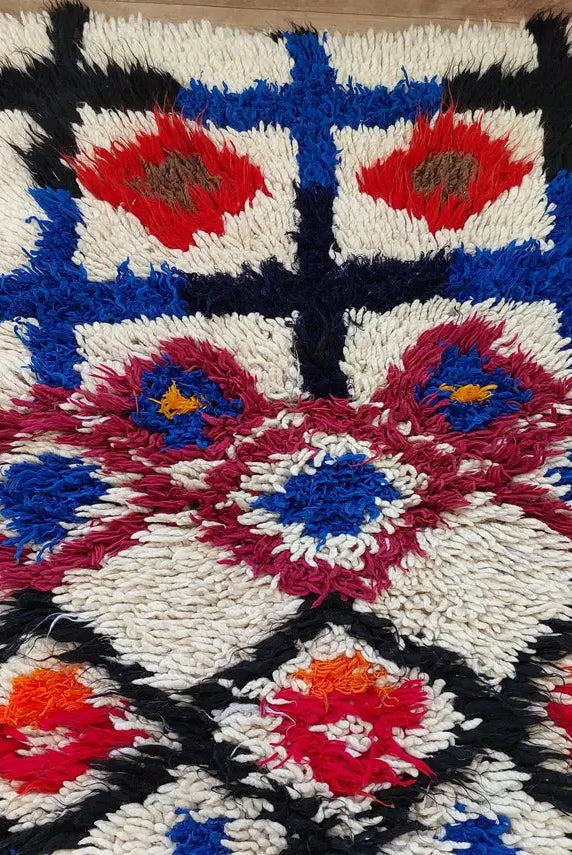 Colorful Floor Art Vintage Rug 2.6x5.8ft: Moroccan Berber Geometric Recycled Runner, Handcrafted Tribal Entryway Decor MoroccanBazzArts