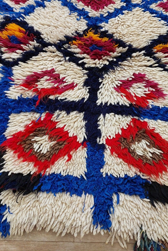 Colorful Floor Art Vintage Rug 2.6x5.8ft: Moroccan Berber Geometric Recycled Runner, Handcrafted Tribal Entryway Decor MoroccanBazzArts
