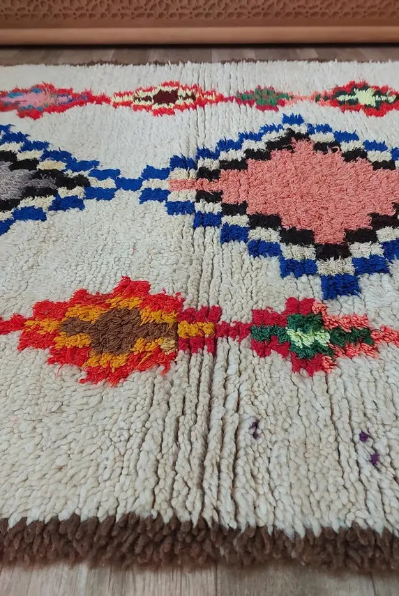 Vintage Berber Beni Ourain Carpet: Small Handknotted Moroccan Rug For Nursery, Living Room, Entryway MoroccanBazzArts