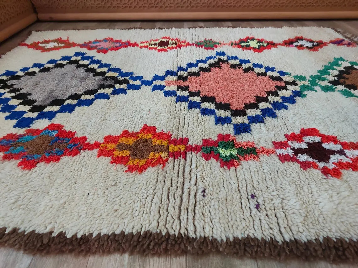Vintage Berber Beni Ourain Carpet: Small Handknotted Moroccan Rug For Nursery, Living Room, Entryway MoroccanBazzArts