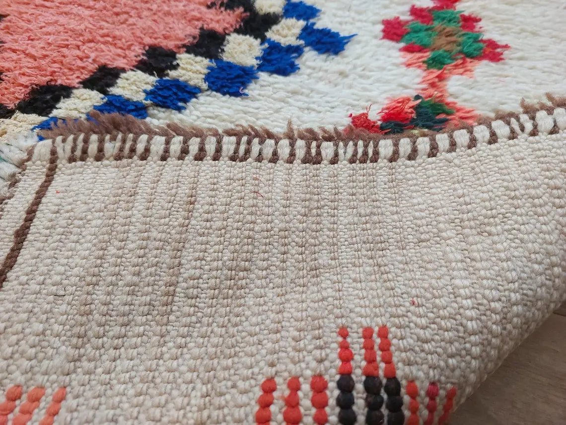 Vintage Berber Beni Ourain Carpet: Small Handknotted Moroccan Rug For Nursery, Living Room, Entryway MoroccanBazzArts