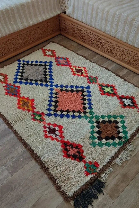 Vintage Berber Beni Ourain Carpet: Small Handknotted Moroccan Rug For Nursery, Living Room, Entryway MoroccanBazzArts