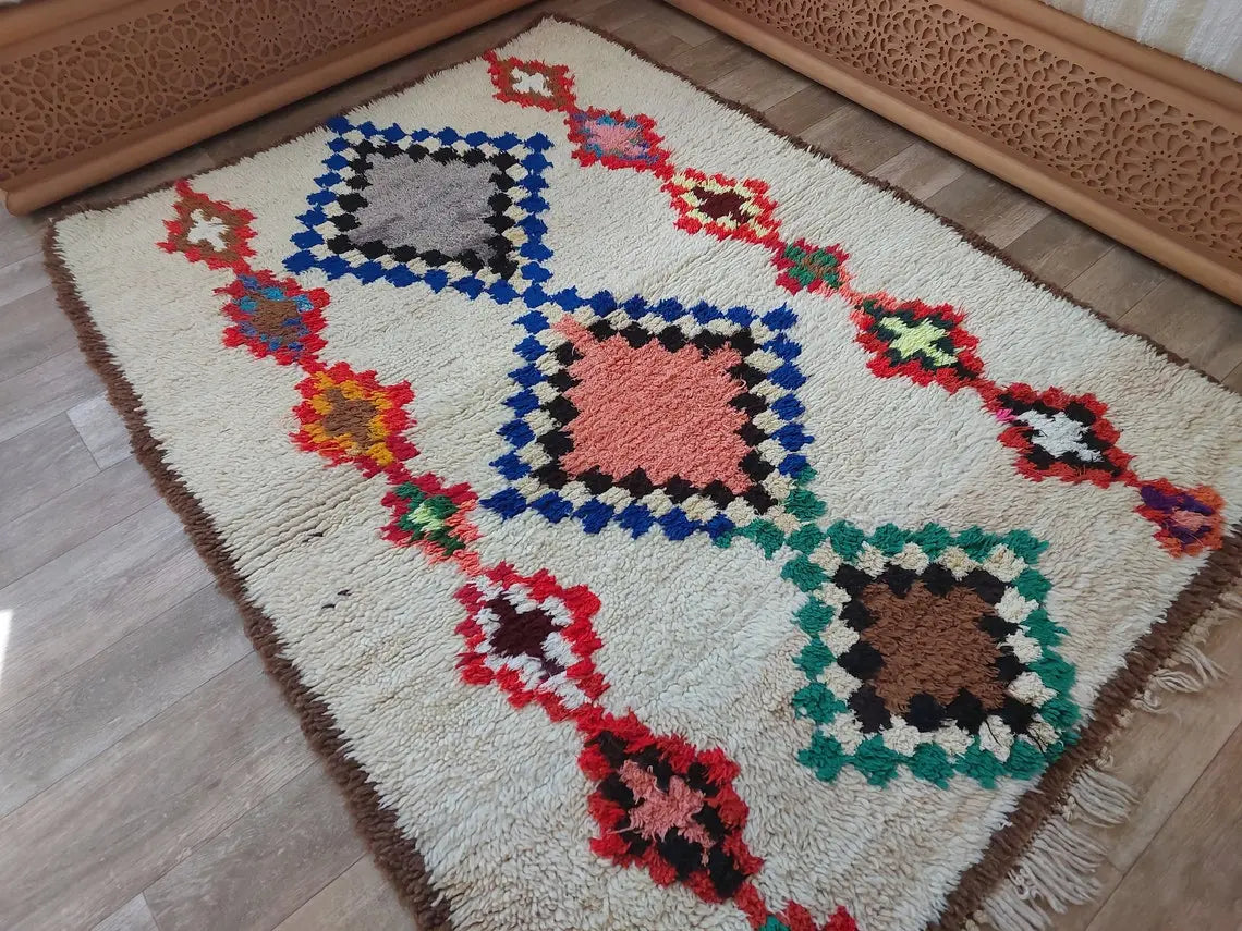 Vintage Berber Beni Ourain Carpet: Small Handknotted Moroccan Rug For Nursery, Living Room, Entryway MoroccanBazzArts