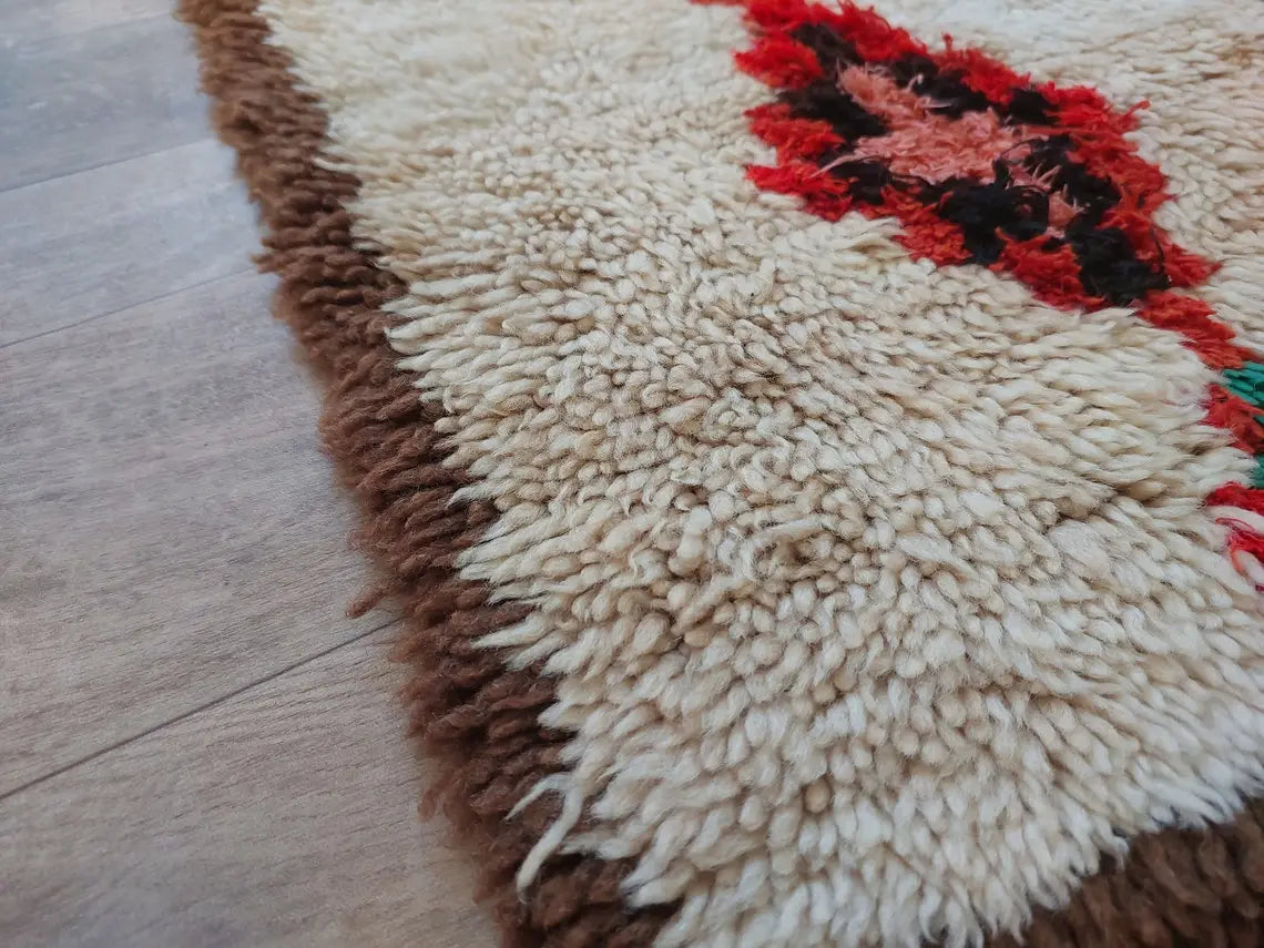 Vintage Berber Beni Ourain Carpet: Small Handknotted Moroccan Rug For Nursery, Living Room, Entryway MoroccanBazzArts