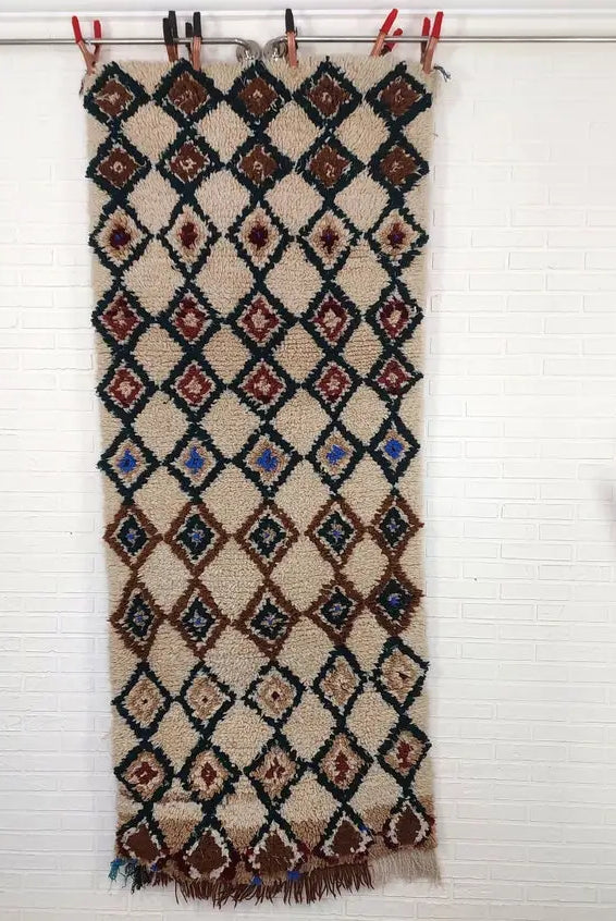 Authentic Vintage Moroccan Beni Ourain Runner Rug - Handmade Berber Carpet For Hallway Or Bedside MoroccanBazzArts