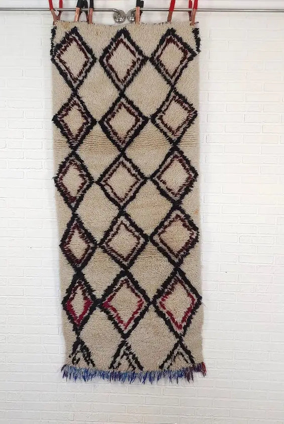 Vintage Beni Ourain Moroccan Rug: Small Handknotted Soft Fluffy Wool Carpet For Living Room MoroccanBazzArts