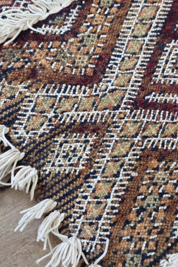 Berber Hallway Rug Blue: Vintage Moroccan Beni M'Guild Kilim Runner, Geometric Flatweave, Handwoven 11.7x3.3ft MoroccanBazzArts