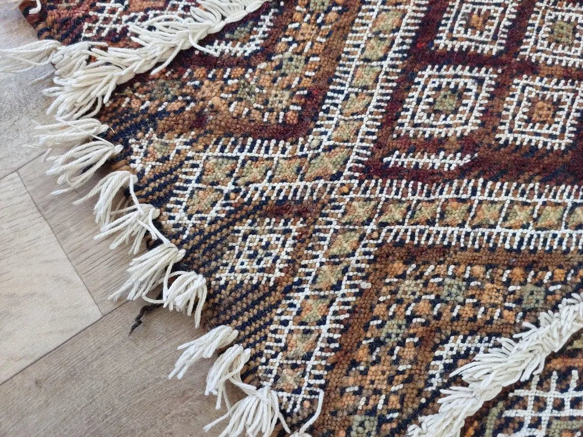 Berber Hallway Rug Blue: Vintage Moroccan Beni M'Guild Kilim Runner, Geometric Flatweave, Handwoven 11.7x3.3ft MoroccanBazzArts