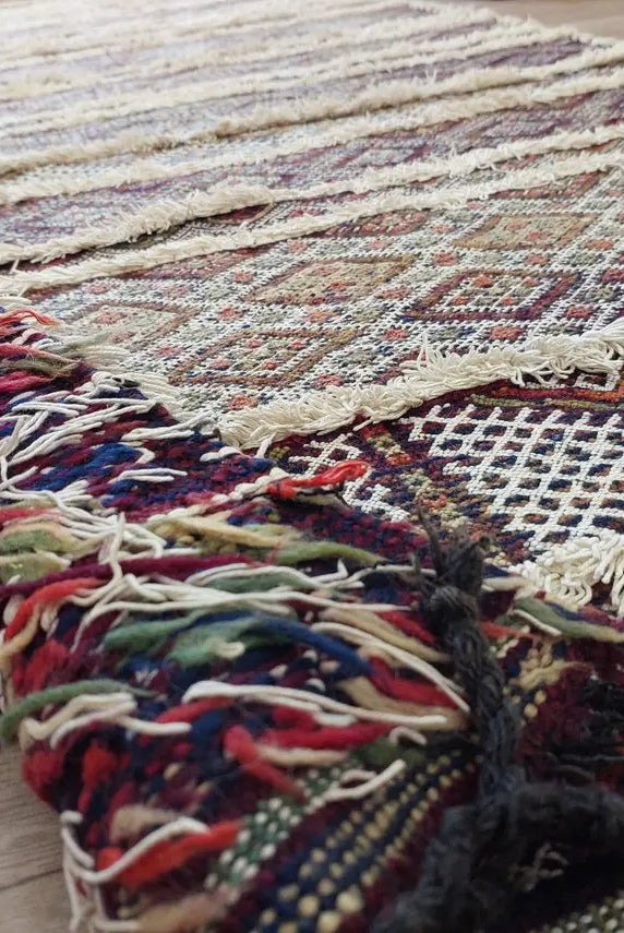 Berber Hallway Rug Blue: Vintage Moroccan Beni M'Guild Kilim Runner, Geometric Flatweave, Handwoven 11.7x3.3ft MoroccanBazzArts