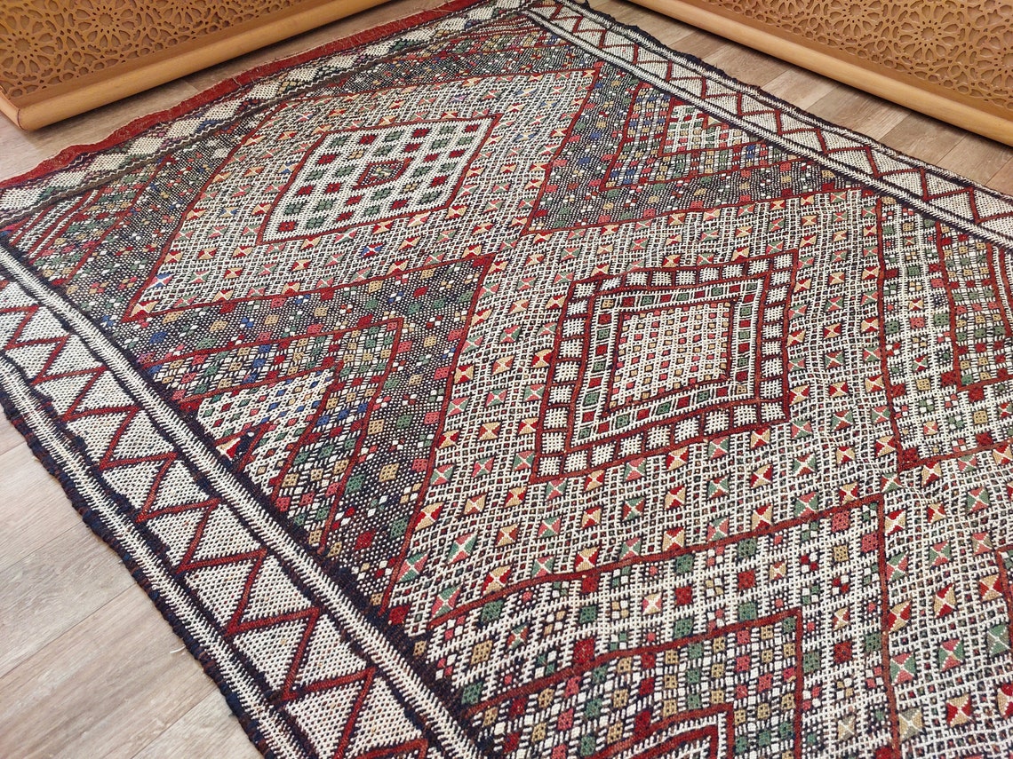 Rare Authentic Berber Beni Mguild Runner Rug: Handwoven Moroccan Kilim Tarahalt Artisan Carpet 4'1"x12'5" MoroccanBazzArts