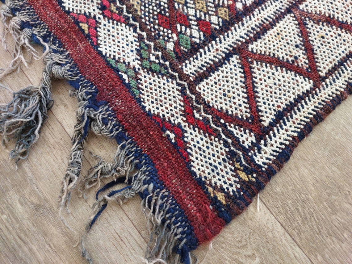 Rare Authentic Berber Beni Mguild Runner Rug: Handwoven Moroccan Kilim Tarahalt Artisan Carpet 4'1"x12'5" MoroccanBazzArts