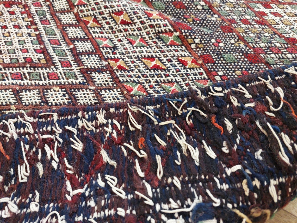 Rare Authentic Berber Beni Mguild Runner Rug: Handwoven Moroccan Kilim Tarahalt Artisan Carpet 4'1"x12'5" MoroccanBazzArts