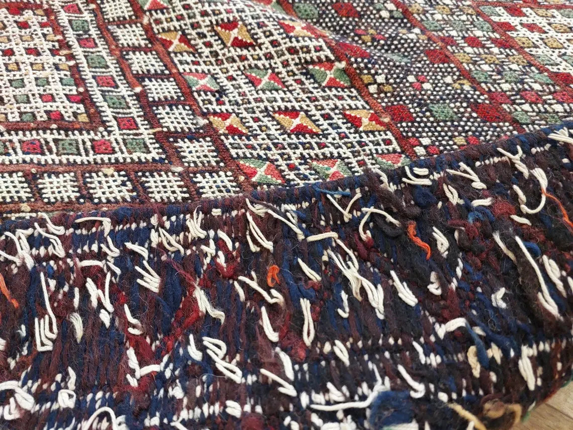 Rare Authentic Berber Beni Mguild Runner Rug: Handwoven Moroccan Kilim Tarahalt Artisan Carpet 4'1"x12'5" MoroccanBazzArts