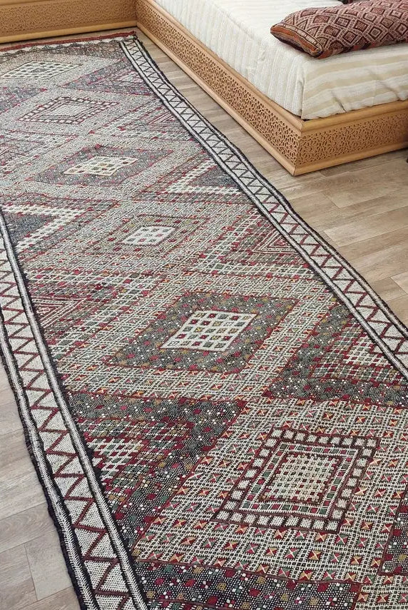 Rare Authentic Berber Beni Mguild Runner Rug: Handwoven Moroccan Kilim Tarahalt Artisan Carpet 4'1"x12'5" MoroccanBazzArts