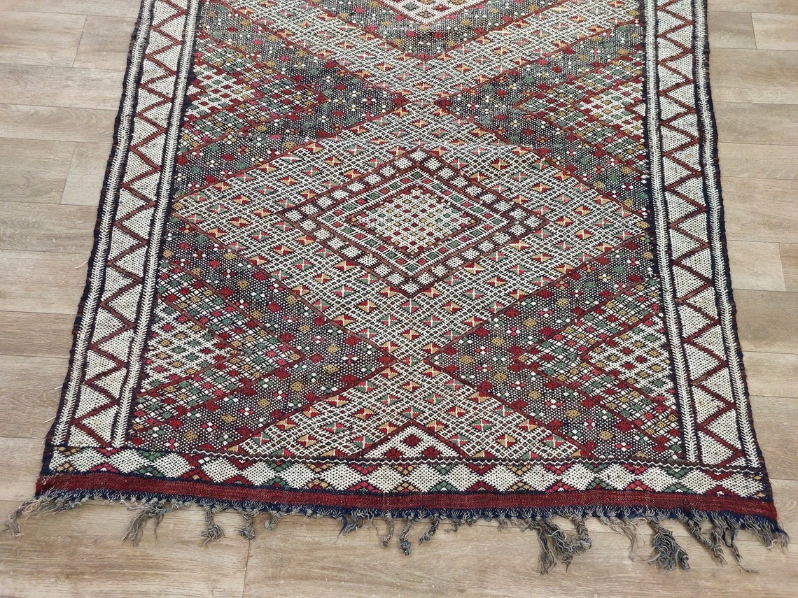 Rare Authentic Berber Beni Mguild Runner Rug: Handwoven Moroccan Kilim Tarahalt Artisan Carpet 4'1"x12'5" MoroccanBazzArts