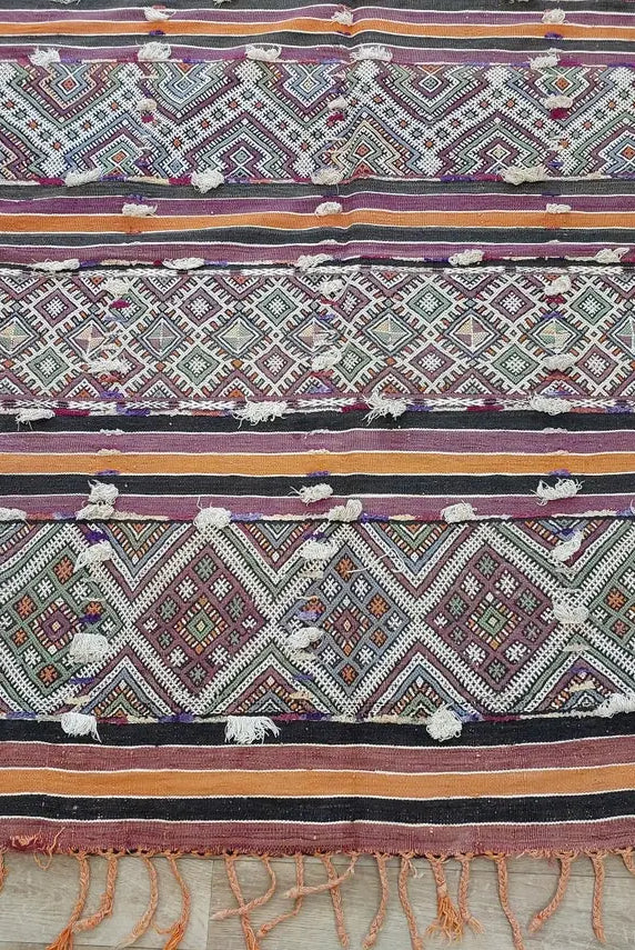 Mid Century Rug Blue Tarahalt Silk Wool 1950s Authentic Moroccan Flatweave Living Room Decor MoroccanBazzArts