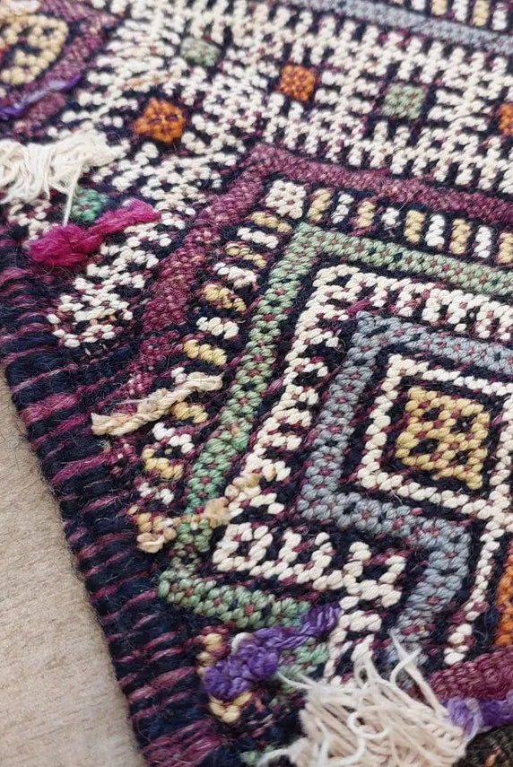 Mid Century Rug Blue Tarahalt Silk Wool 1950s Authentic Moroccan Flatweave Living Room Decor MoroccanBazzArts