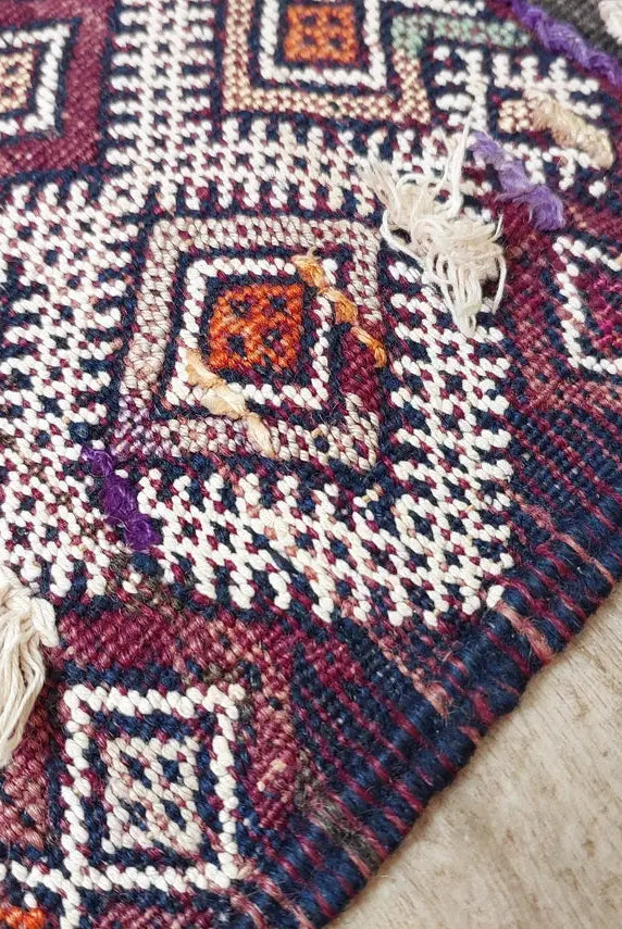 Mid Century Rug Blue Tarahalt Silk Wool 1950s Authentic Moroccan Flatweave Living Room Decor MoroccanBazzArts