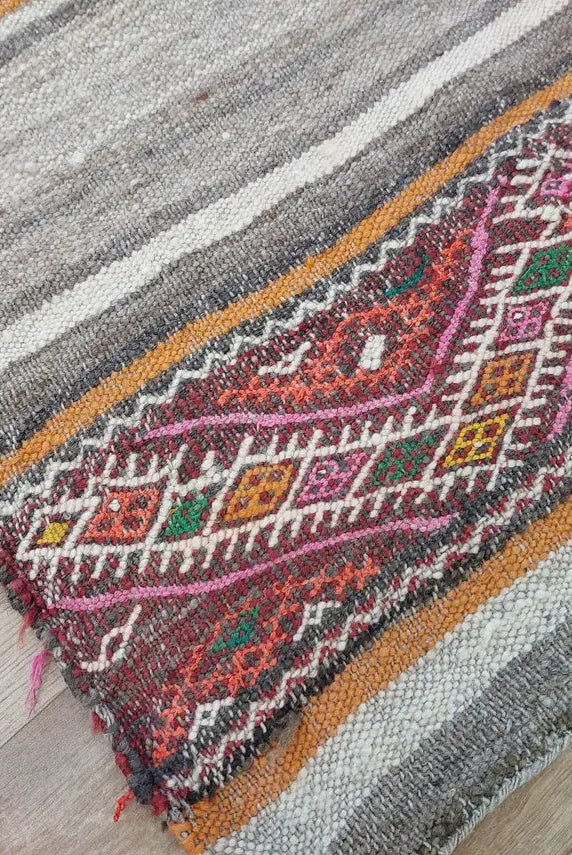 Vintage Kilim Rug Moroccan wool: Vintage Flatweave, Colorful Geometric Berber Pattern, Natural Sustainable Handwoven Decor MoroccanBazzArts