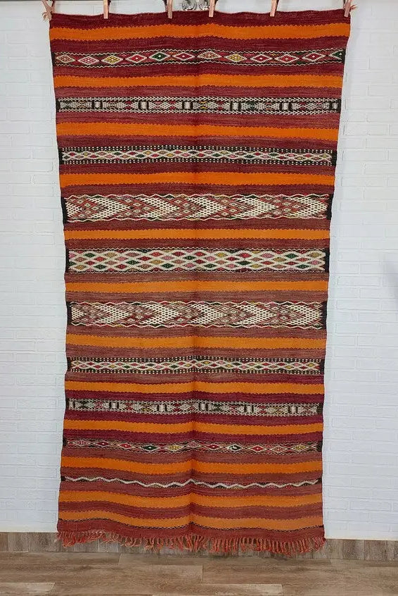 Moroccan Kilim Rug - Vintage Moroccan Rug - Flatweave Berber Rug - Kilim Rug - Hanbel Rug - Zemmour Tribe. MoroccanBazzArts
