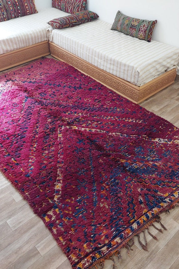 Moroccan Wool Rug Handknotted Vintage Berber: Large Reversible Geometric Carpet, Eclectic Patterned Decor MoroccanBazzArts