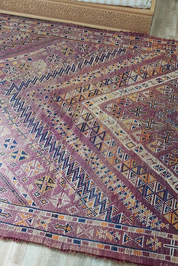Moroccan Wool Rug Handknotted Vintage Berber: Large Reversible Geometric Carpet, Eclectic Patterned Decor MoroccanBazzArts