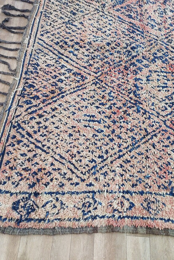 Vintage Moroccan Rug: Handknotted Wool Zayan Indigo Blue 7.3x11.7 Ft MoroccanBazzArts