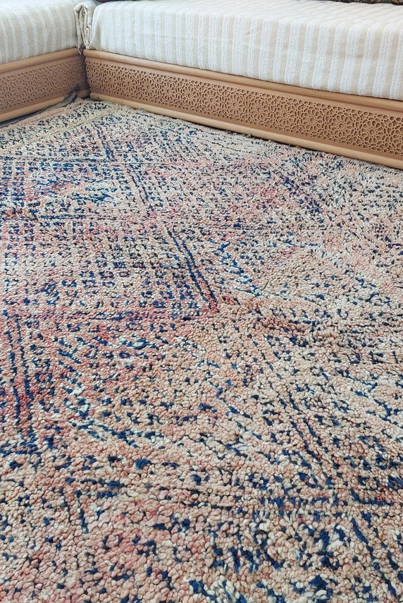 Vintage Moroccan Rug: Handknotted Wool Zayan Indigo Blue 7.3x11.7 Ft MoroccanBazzArts