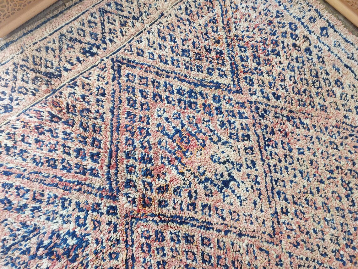 Vintage Moroccan Rug: Handknotted Wool Zayan Indigo Blue 7.3x11.7 Ft MoroccanBazzArts