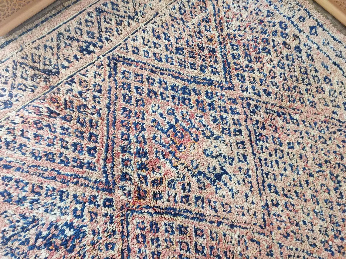 Vintage Moroccan Rug: Handknotted Wool Zayan Indigo Blue 7.3x11.7 Ft MoroccanBazzArts