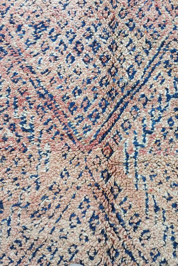 Vintage Moroccan Rug: Handknotted Wool Zayan Indigo Blue 7.3x11.7 Ft MoroccanBazzArts