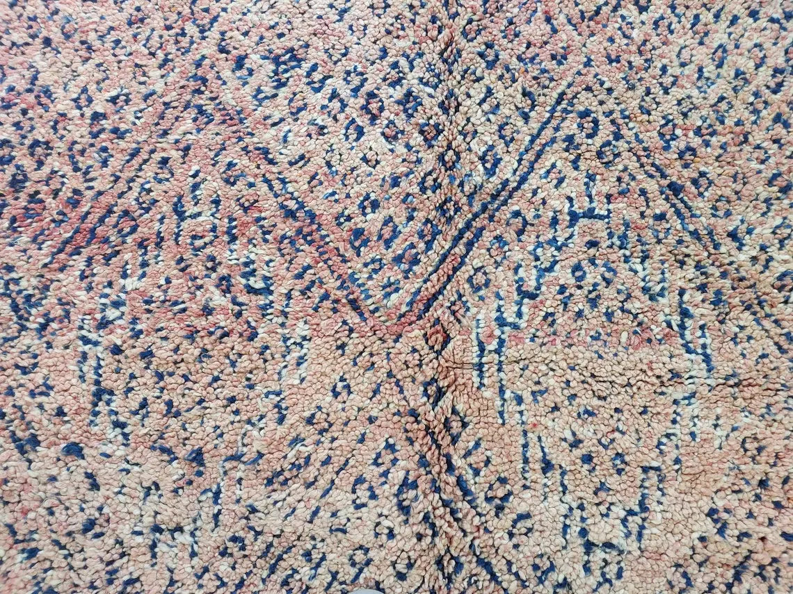 Vintage Moroccan Rug: Handknotted Wool Zayan Indigo Blue 7.3x11.7 Ft MoroccanBazzArts