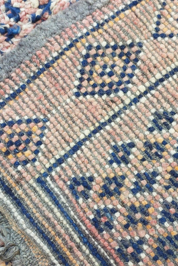 Vintage Moroccan Rug: Handknotted Wool Zayan Indigo Blue 7.3x11.7 Ft MoroccanBazzArts