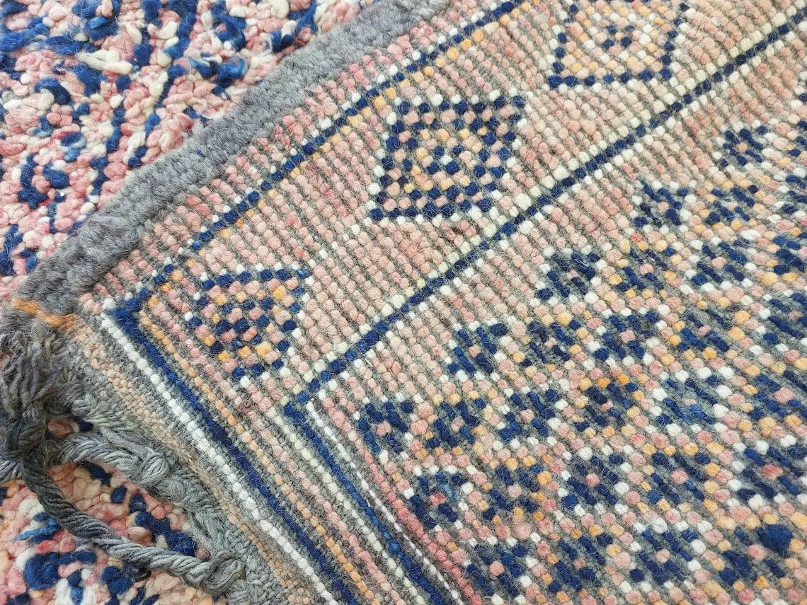 Vintage Moroccan Rug: Handknotted Wool Zayan Indigo Blue 7.3x11.7 Ft MoroccanBazzArts