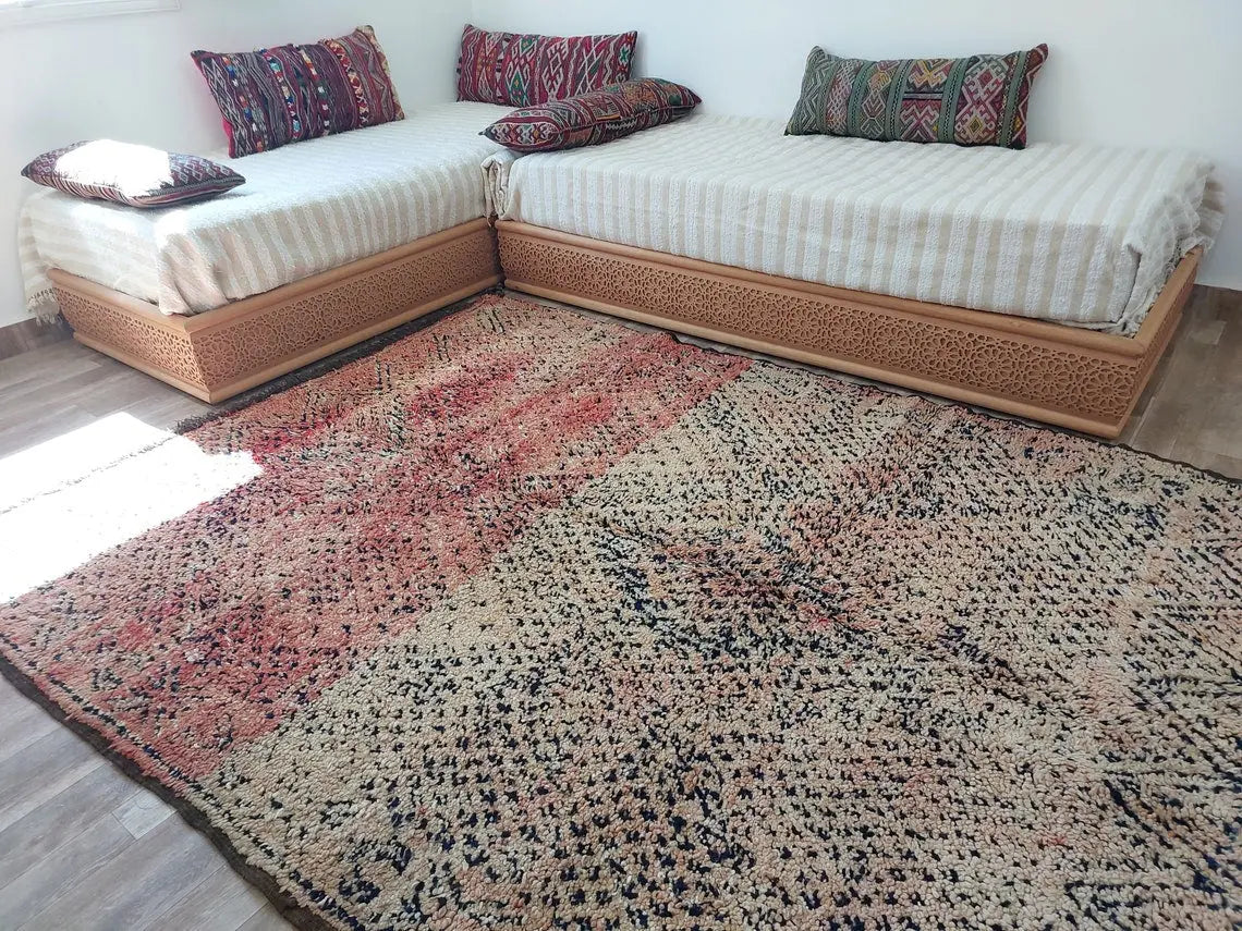 Vintage Reversible Moroccan Zayan Rug: Authentic Handmade Indigo Blue Area Carpet For Living Room (5.10x8.2 Ft) MoroccanBazzArts