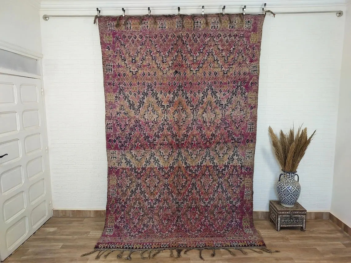 Authentic Vintage Moroccan Beni Mguild Rug - Reversible Handmade Berber Carpet For Living Room (6'2"X9'5") MoroccanBazzArts
