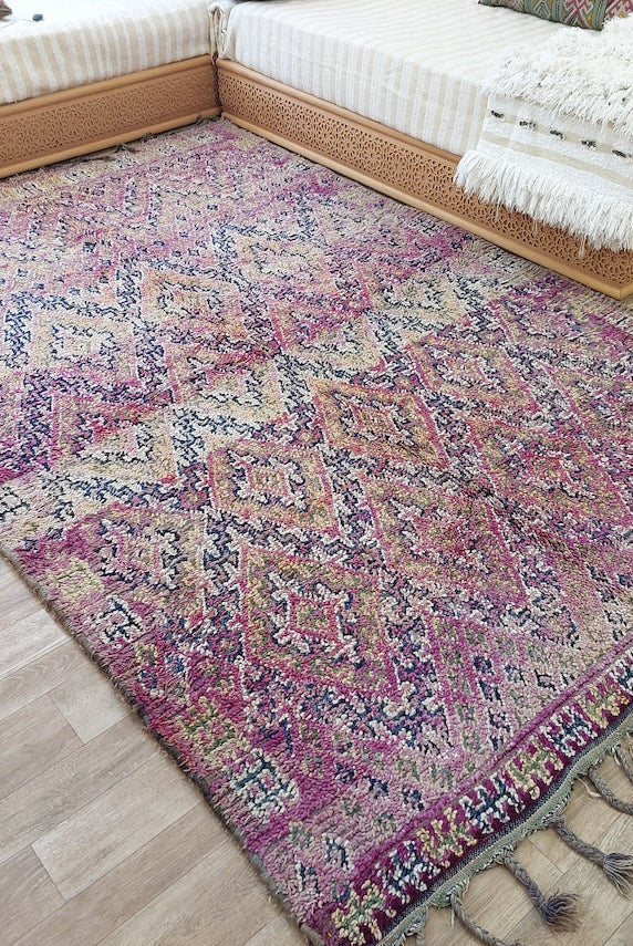 Authentic Vintage Moroccan Beni Mguild Rug - Reversible Handmade Berber Carpet For Living Room (6'2"X9'5") MoroccanBazzArts