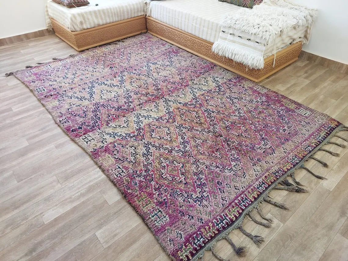 Authentic Vintage Moroccan Beni Mguild Rug - Reversible Handmade Berber Carpet For Living Room (6'2"X9'5") MoroccanBazzArts