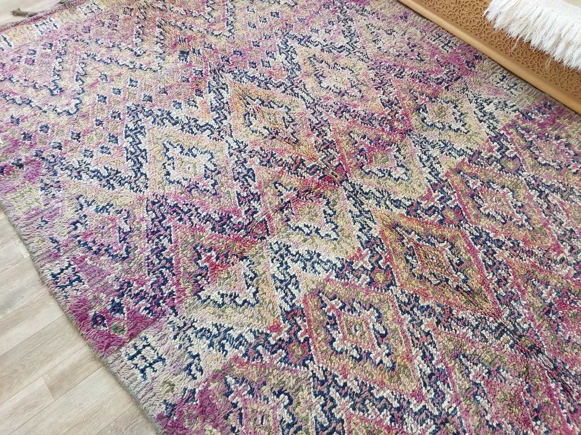 Authentic Vintage Moroccan Beni Mguild Rug - Reversible Handmade Berber Carpet For Living Room (6'2"X9'5") MoroccanBazzArts