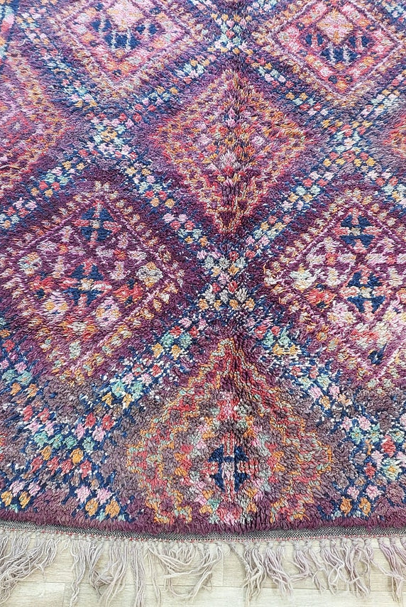Mid Century Rug Handmade Wool: Vintage Moroccan Beni Mtir, Reversible, Earthy Colorful Statement Carpet MoroccanBazzArts