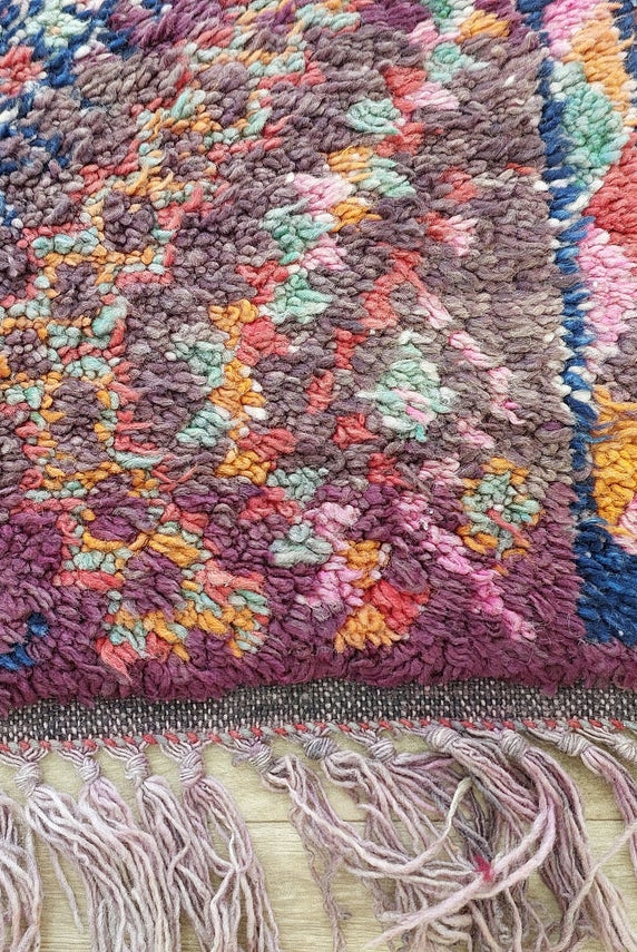 Mid Century Rug Handmade Wool: Vintage Moroccan Beni Mtir, Reversible, Earthy Colorful Statement Carpet MoroccanBazzArts