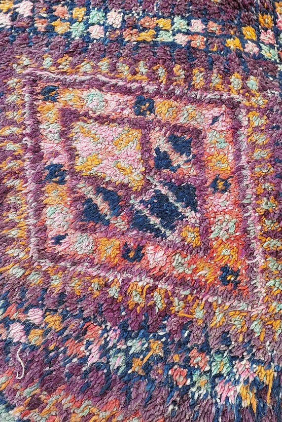 Mid Century Rug Handmade Wool: Vintage Moroccan Beni Mtir, Reversible, Earthy Colorful Statement Carpet MoroccanBazzArts
