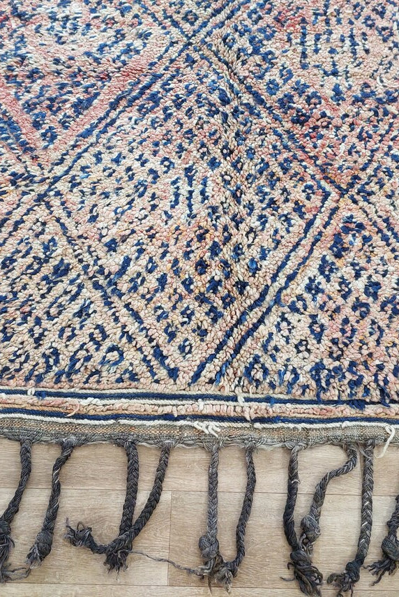 Vintage Moroccan Rug: Handknotted Wool Zayan Indigo Blue 7.3x11.7 Ft MoroccanBazzArts